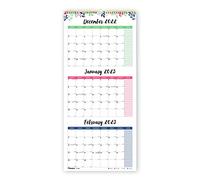 Blueline Calendario da parete colorato 2023, tre mesi, 14 mesi, da dicembre 2022 a gennaio 2024, rilegatura a doppio filo dorato, 31,1 x 68,6 cm, design con foglie (C171129-23)