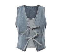 Bluelucon Gilet sexy in denim da donna con scollo a V profondo con lacci sul davanti, senza maniche, con taglio basso, aderente, alla moda, Azzurro, L