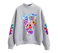 Bluelucon Maglione da donna con teschio, grunge gotico, scheletrico, streetwear, kaki, Y2k, oversize, hip hop, stampa top, in cotone, a maniche lunghe, casual, per il tempo libero, A grigio., L