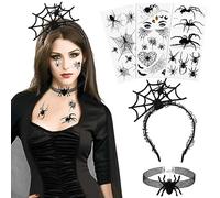 Bluelves Cerchietto per capelli a ragno per costumi di Halloween, fascia per capelli con peluche e effetto glitterato, motivo a ragno, Halloween, tatuaggi temporanei, costume di carnevale, accessorio