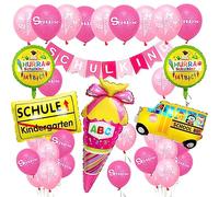 Bluelves Decorazione Scolastica per Ragazze, Palloncini ad Aria ABC 123 + Ghirlanda per Bambini in età scolare, Striscione con Decorazione a Stella Rosa da 4 Metri