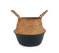 BlueMake Cestino in vimini intrecciato per la pancia, per la biancheria, il picnic, la copertura per vaso e la spesa e i giocattoli (nero, piccolo)