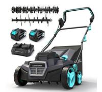 BLUEMARS Scarificatore e aeratore per prato senza fili da 40 V, rastrello elettrico e rastrello per rimuovere l'erba, 50 l, larghezza di lavoro 38 cm, 2 batterie da 20 V e doppio caricabatterie