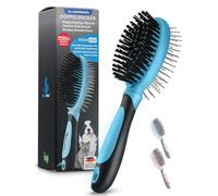 BluePet Spazzola per cani 2 in 1 per capelli lunghi e corti, anche per cuccioli e gatti, lisciare, districare, spazzolare, spazzola per setole multiuso (S-M Blu)