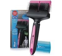 BluePet ZupfZeug Pro - Spazzola professionale per cani, capelli lunghi, flessibile, per cani e gatti, rimuove delicatamente sottopeli, infeltrimenti e nodi (doppia testa rosa)