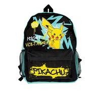 Blueprint Collections Pokemon Pikachu Zaino ad alta tensione, nero e verde acqua, borsa per la scuola per bambini