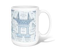 Blueprint - Tazza da caffè in ceramica, con linee architettoniche moderne e tecniche, nessuna blu, novità da lavoro, con manico, ideale per amicizia, famiglia, colleghi, insegnanti, personale