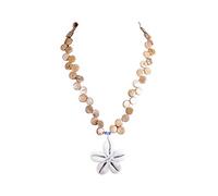 BlueRica Collana con ciondolo a forma di fiore di ciprea su disco di legno, Legno