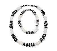 BlueRica Set di 2 pezzi ~ Puka Chip Shell & Black Coconut Chips Collana & Cavigliera, Metallo Legno Conchiglia