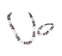 BlueRica Set di 2 pezzi ~ Puka Chip Shell & Brown Coconut Chips Collana & Cavigliera, Metallo Legno Conchiglia