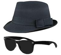 blues kit Fancy Dress Accessory costume set qualità 58 cm o 60 cm nero Fedora cappello + nero occhiali con lenti nero American Music Band