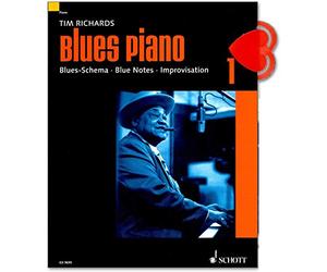 Blues Piano bande 1 de Tim Richards - Blues de Schéma - Blue Notes - IMPROVISATION - avec CD et cœur Note Pince