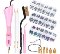 BLUESEABUY Applicatore Hotfix di Strass Con 7 Diversi Ugelli, Pinzette, Spazzola di Pulizia, 2 Matite, 3 Scatole Decorative (Rosa)