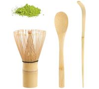 BLUESEABUY Fruste di Bamboo Set di 3 Pezzi giapponesi Matcha con 2 cucchiai Matcha 1 frusta Matcha in bambù 80-100 setole