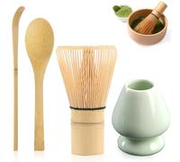 BLUESEABUY Set di 4 Matcha Kit Accessorio per Cerimonia del Matcha Kit Giapponese Matcha Set di Bambù con 2 Cucchiaio Tradizionale Porta-Frusta Whisk Frusta Matcha