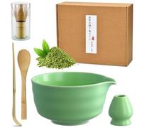 BLUESEABUY Set di 5 Matcha Kit Set di Scope Matcha Frusta Matcha Porta Pennello da Tè in Ceramica Ciotola Matcha 2 Cucchiaini Accessori Giapponesi per Cerimonia Matcha Preparare una Tazza di Matcha
