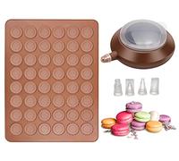 BLUESEABUY Set Macaron: Tappetino in Silicone per 48 Macaron, Stampo Antiaderente con Penna Decorativa e 4 Ugelli