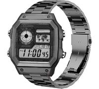 Blueshaweu Cinturino da 18 mm, 20 mm, 22 mm, compatibile con Casio Watch, Classic di alta qualità, in acciaio inox, compatibile con Casio MDV106-1AV / MDV107/F-91W, 18 mm, Silicone, Nessuna pietra