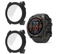 Blueshaweu Compatibile per Garmin Fenix 8 Case, Shock-proof Cover Hard PC Case con protezione dello schermo in vetro Per Fenix 8 43mm,47mm,51mm, Fenix E 47mm (Nero+Nero, Fenix 8 47mm)