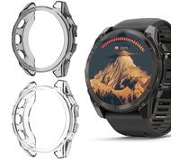 Blueshaweu Compatibile per Garmin Fenix 8 case,TPU Custodia Sottile Silicone Copertura Antiurto All-Around Protezione Bumper Shell per Fenix 8,Fenix E 47mm (Nero+trasparente, fenix 8 47mm)
