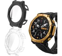 Blueshaweu Cover Compatibile per Amazfit T-Rex 3 Pro Smartwatch, Vetro Temperato Case Duro PC Protettivo Antiurto Custodia Compatibile con Amazfit Smartwatch T-Rex 3 Pro (Nero+Trasparente)