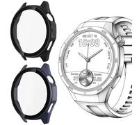 Blueshaweu Cover Compatibile per Huawei GT6 46mm/41mm Smartwatch, Vetro Temperato Case Duro PC Protettivo Antiurto Custodia Compatibile con Huawei GT6 46mm/41mm (Nero+Blu, HW GT6 46mm)