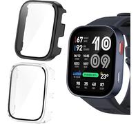 Blueshaweu Cover protettiva compatibile con Amazfit Bip Max 50mm 2,07" Smartwatch, custodia rigida per PC con protezione dello schermo in vetro temperato, per Bip Max (Nero+Trasparente)