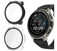 Blueshaweu Cover protettiva compatibile con Amazfit Cheetah 2 Pro 48mm, custodia rigida per PC con protezione dello schermo in vetro temperato, per Cheetah 2 Pro 48mm (Nero+Trasparente)