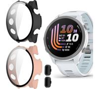 Blueshaweu Cover protettiva compatibile con Garmin Forerunner 170,170 Music,70,custodia rigida per PC con protezione dello schermo in vetro temperato, per F170,170 Music,70 (Nero+Rosa)