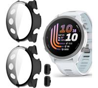 Blueshaweu Cover protettiva compatibile con Garmin Forerunner 170,170 Music,70,custodia rigida per PC con protezione dello schermo in vetro temperato, per F170,170 Music,70 (Nero+Nero)