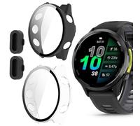 Blueshaweu Cover protettiva compatibile con Garmin Forerunner 970, custodia rigida per PC con protezione dello schermo in vetro temperato,con tappi antipolvere,per Forerunner 970 (Nero+Trasparente)