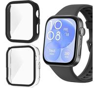 Blueshaweu Cover protettiva compatibile con Huawei Watch Fit 3 1,82" Smartwatch, custodia rigida per PC con protezione dello schermo in vetro temperato, per HuaWei Watch Fit 3 1,82" (Nero+Trasparente)