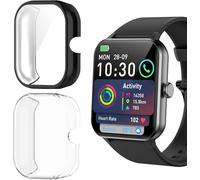 Blueshaweu Custodia compatibile per smartwatch Blackview R50/R50 PRO 1,85", flessibile TPU protezione completa con pellicola protettiva antigraffio Custodia per R50/R50 PRO (Nero+Trasparente)