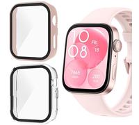 Blueshaweu Custodia per Huawei Watch FIT 3, Hard PC Custodia con Pellicola Protettiva in Vetro Compatibile con Huawei Watch FIT 3 Smartwatch 1.82″ (Rosa+Trasparente)
