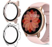 Blueshaweu Custodia per TUYOMA Smartwatch Donna 1,3 Pollici, Hard PC Custodia con Pellicola Protettiva in Vetro Compatibile con TUYOMA LW36 Smartwatch (Trasparente+Rosa)