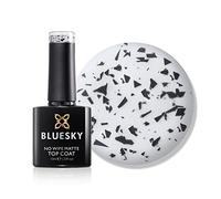 BLUESKY Smalto gel per unghie, effetto guscio d'uovo maculato, trasparente, senza pulizia, top coat, 10 ml, finitura opaca, trasparente con pezzi neri (richiede polimerizzazione sotto lampada UV/LED)