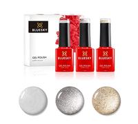 Bluesky Smalto semipermente per Unghie Kit in Gel, Metallic Sheen. Silver Vip 80535, Silver Glitter A018, Goldfish A034. 3 X 5Ml. (Soak off UV/LED Gel) Argento, Glitter - 15 ml