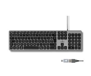 Bluestork AZERTY - Tastiera francese cablata per Mac - Tasti concavi e silenziosi, 13 scorciatoie multimediali, adattatore USB/USB-C - Tastiera per Mac e iPad - Nero