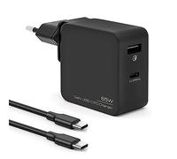 BLUESTORK - Caricatore rapido 65 W Gan Tech 2 porte USB C/USB + cavo di ricarica rapida 1,8 m, presa EU/US, compatibile MacBook Pro, USB C Laptops, iPad, iPhone, Samsung Galaxy, Huawei, Switch (nero)