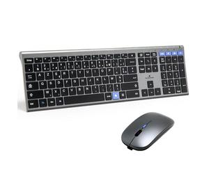 Bluestork - Set tastiera mouse wireless ricaricabile grafica V3 - Tastiera wireless, Connessioni 2.4GHz e Bluetooth, Ultra-sottile, batteria 110H, AZERTY FR, mouse 3200 DPI -Windows/IA Copilot