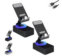 Bluetooth Audio Power Bank Bracket, Bluetooth Audio Power 360° Rotation Foldable Phone Holder with Induction Speaker, 5.0 HiFi Stereo Sound Speaker, for Phone Tablet (Black * 2)