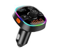 Bluetooth FM Transmitter, 7 Colors LED Bluetooth 5.0 Car Radio Adapter MP3 Player Kit, with Cigarette Lighter Charger with Dual USB Ports 5V/2.4A & 1A