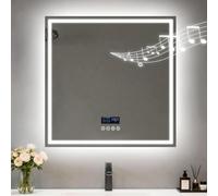 Bluetooth Ora Data Specchio Bagno con Led Luce 80x80cm Quadrato Antiappannamento 3000K-6000K Dimmerabile 3 Colori Luce Funzione Memoria in Resina Specchio Retroilluminato + Frontale Luce Più Luminoso