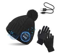 Bluetooth V5.0 Beanie con Guanti Touchscreen Set Inverno Caldo Lavorato a Maglia