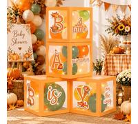 Blueweenly 56 decorazioni per baby shower a tema zucca autunnale 4 pezzi scatola trasparente con 4 corde luminose a LED, carte e palloncini una piccola zucca è sulla strada forniture per feste per