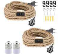 BlueXP 2 Pezzi Portalampada E27 con Interruttore Spina e 2 Pezzi 6 M Cavo Base Lampada E27 Portalampade a Sospensione con Spina per DIY Lampadario Sospensione Lampada per Cucina Garage Bar Soffitta