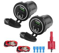 BlueXP 2 Prese USB Presa di Ricarica per Auto 12V PD USB-C e QC 3.0 Collegamento per Auto Accendisigari Impermeabile Kit di Alimentazione Cavo da 60 cm Pannello con Sega Tazza da 30 mm per Camper ecc