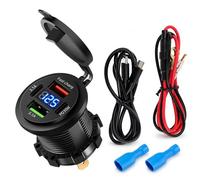 BlueXP Caricatore USB Camper 4 Porte 12V 24V USB-C PD30W USB-A Voltmetro | Caricatore USB da incasso con 4 porte doppia USB-C PD 30W e USB-A display digitale tensione ideale per van barca
