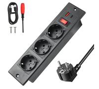 BlueXP Presa da Scomparsa con USB e Type-C Ciabatta Multipresa 3 da Incasso con Cavo da 1.5M e 1M Cavo Type-C, Prese Multiple Ideali per Elettrodomestici da Cucina, Arredamento o Scrivanie, Nero