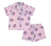 BlueY, 100% Cotone con Bottoni Pigiama a Maniche Corte, Pink, 8-9 Anni: 134cm, Rosa